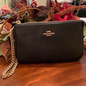 Coach Black Pebble Leather Zippered Clutch - New